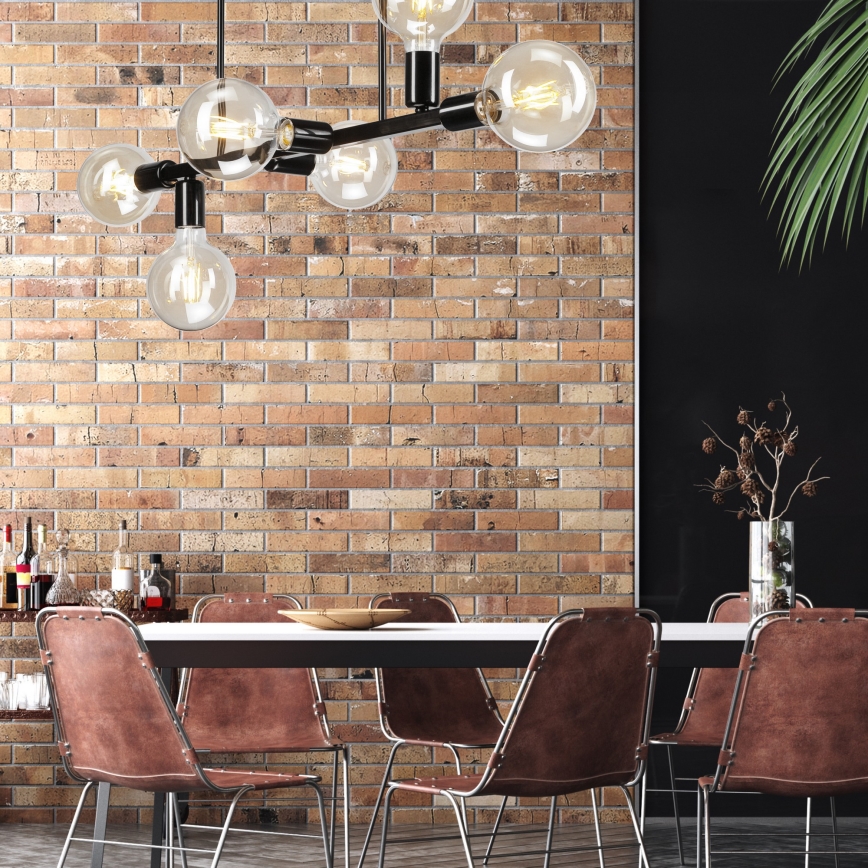 Lustră pe tijă ASTRID 6xE27/60W/230V neagră