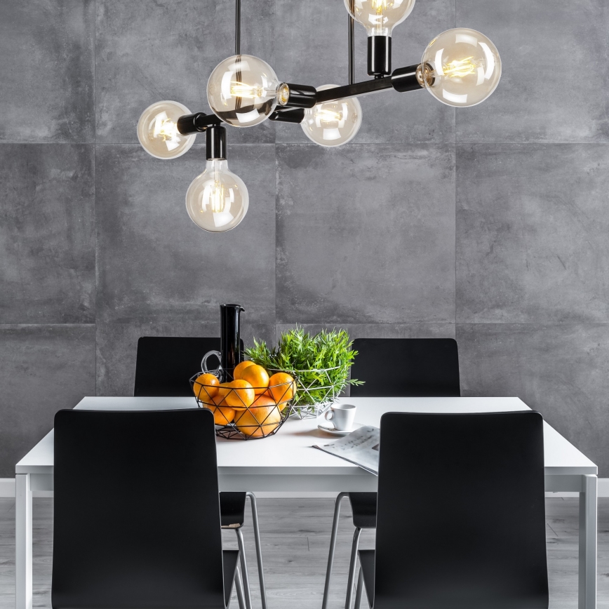 Lustră pe tijă ASTRID 6xE27/60W/230V neagră