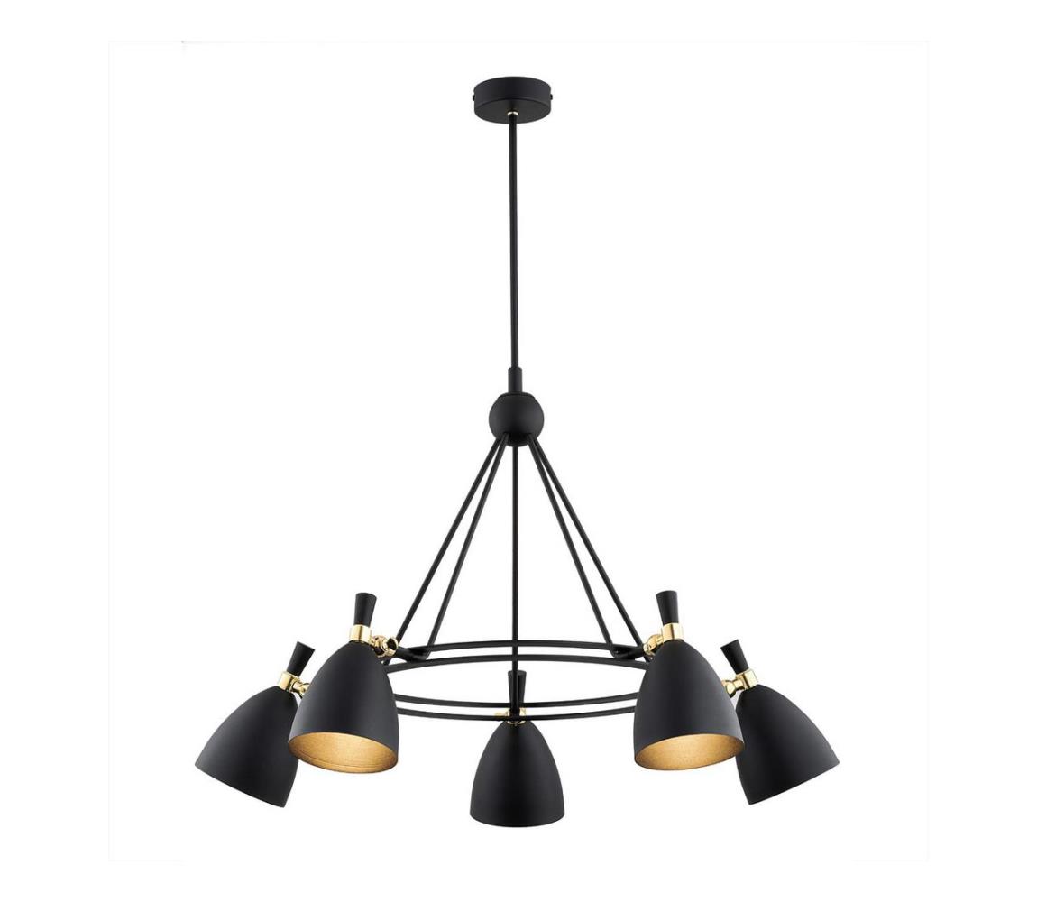 Lustră pe tijă CHARLOTTE 5xE27/15W/230V neagră/aurie Argon 2118
