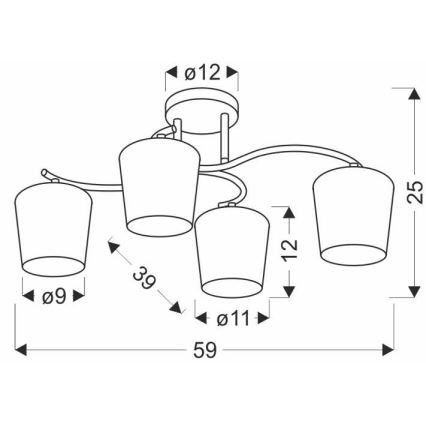 Lustră pe tijă ESNYR 4xE27/40W/230V negru/alb