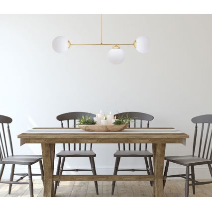 Lustră pe tijă FIRA 3xE27/60W/230V auriu