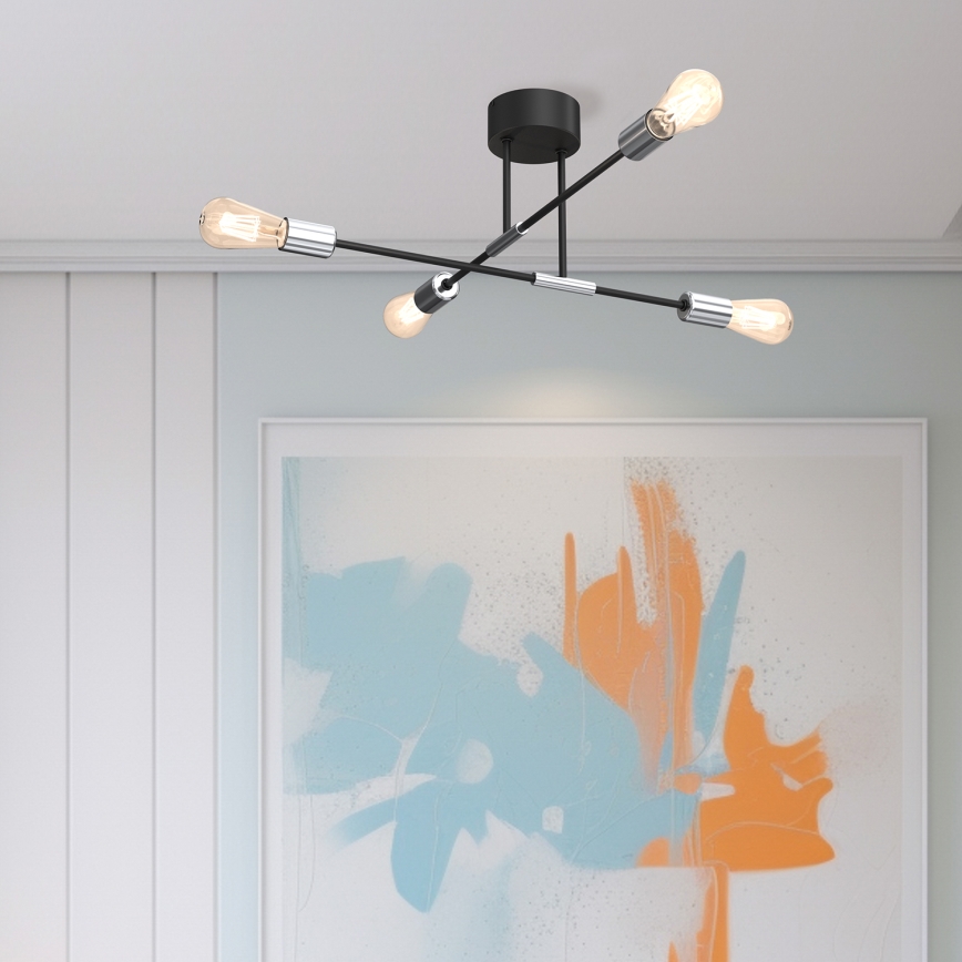 Lustră pe tijă FLAME 4xE27/60W/230V neagră/crom lucios