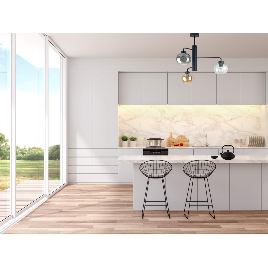 Lustră pe tijă FLEX 3xE27/60W/230V negru/negru fumuriu/bej fumuriu/transparent