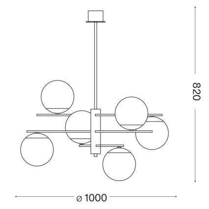 Lustră pe tijă Ideal Lux GOURMET 6xE14/28W/230V d. 100 cm auriu