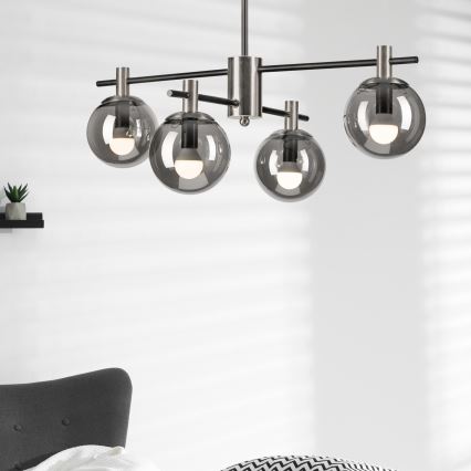 Lustră pe tijă LILOU 4xE14/5W/230V crom mat/fumuriu