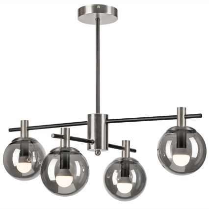 Lustră pe tijă LILOU 4xE14/5W/230V crom mat/fumuriu