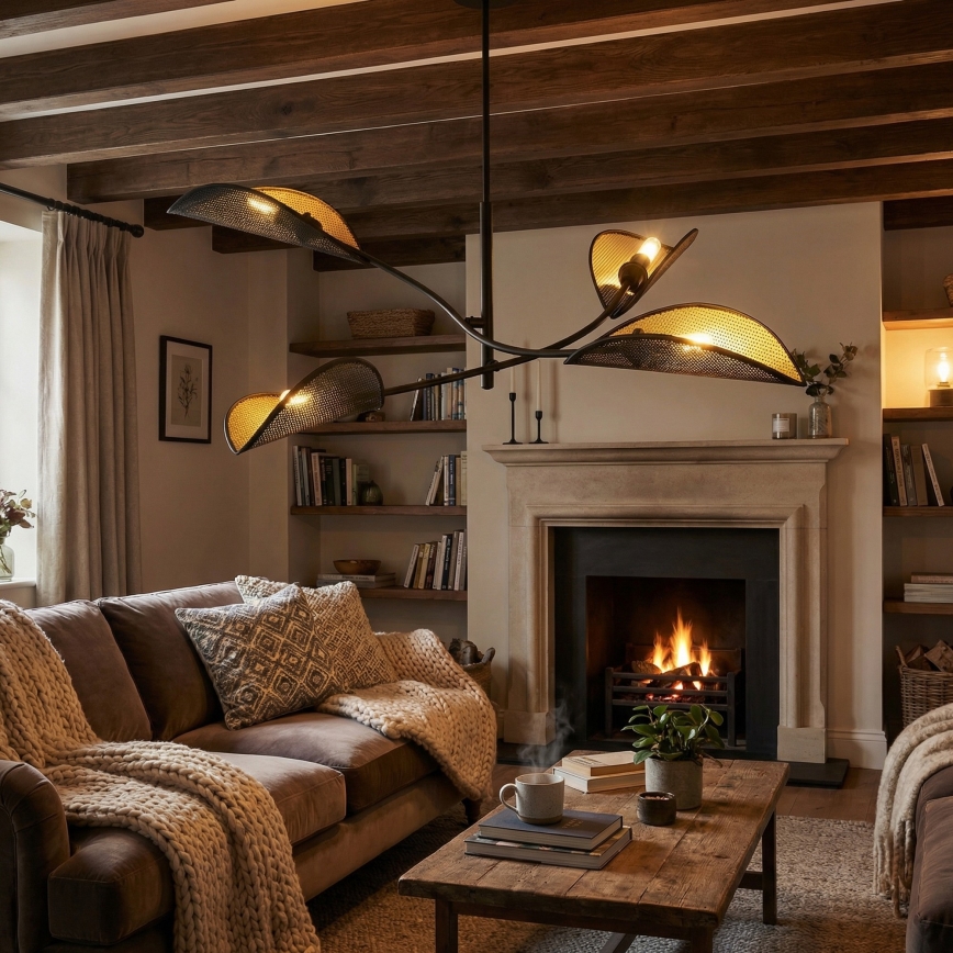 Lustră pe tijă LOTUS 4xE14/10W/230V negru/auriu