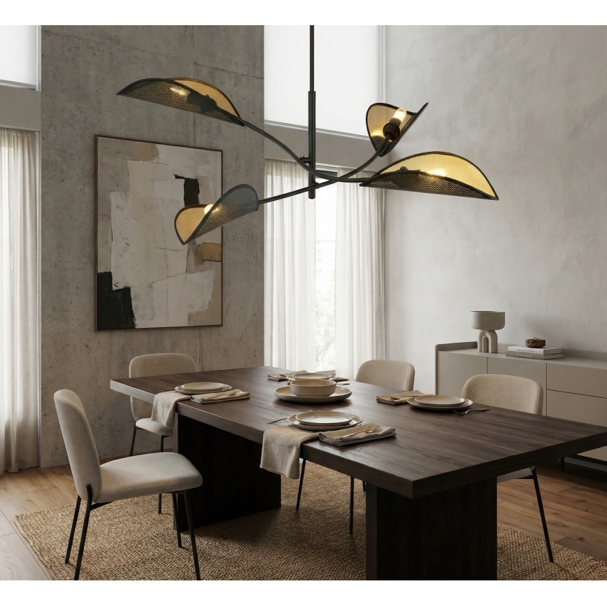 Lustră pe tijă LOTUS 4xE14/10W/230V negru/auriu