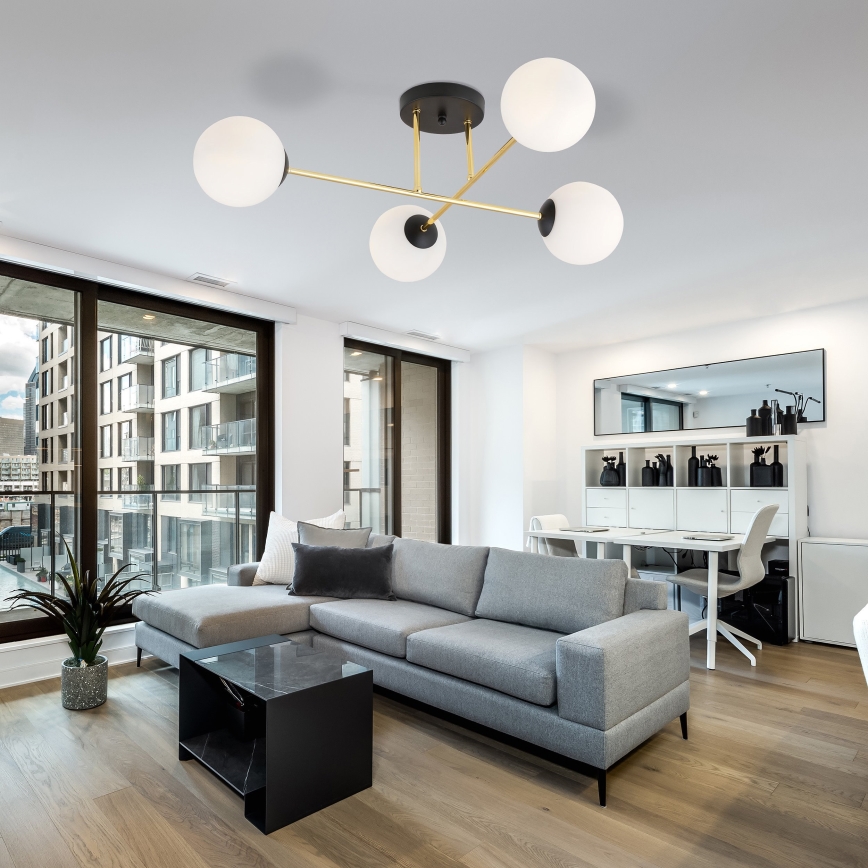 Lustră pe tijă MAGNUM 4xE14/10W/230V alb/auriu/negru