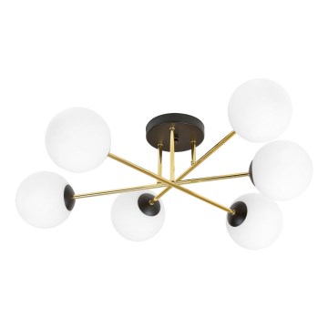 Lustră pe tijă MAGNUM 6xE14/10W/230V alb/auriu/negru