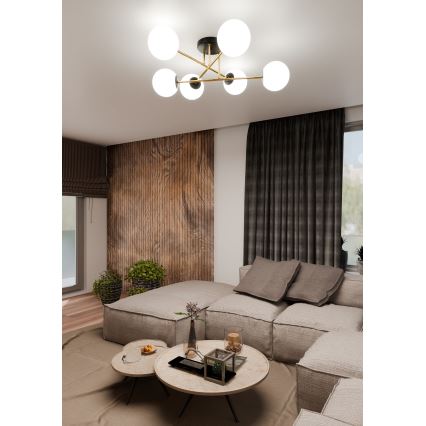 Lustră pe tijă MAGNUM 6xE14/10W/230V alb/auriu/negru