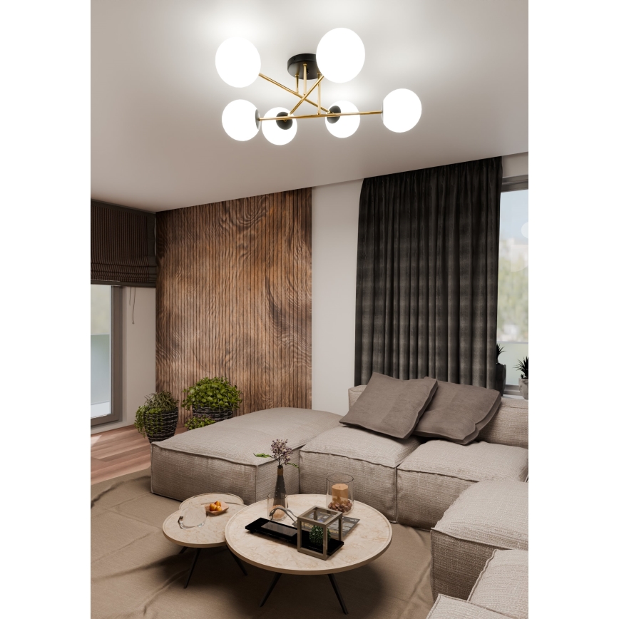 Lustră pe tijă MAGNUM 6xE14/10W/230V alb/auriu/negru