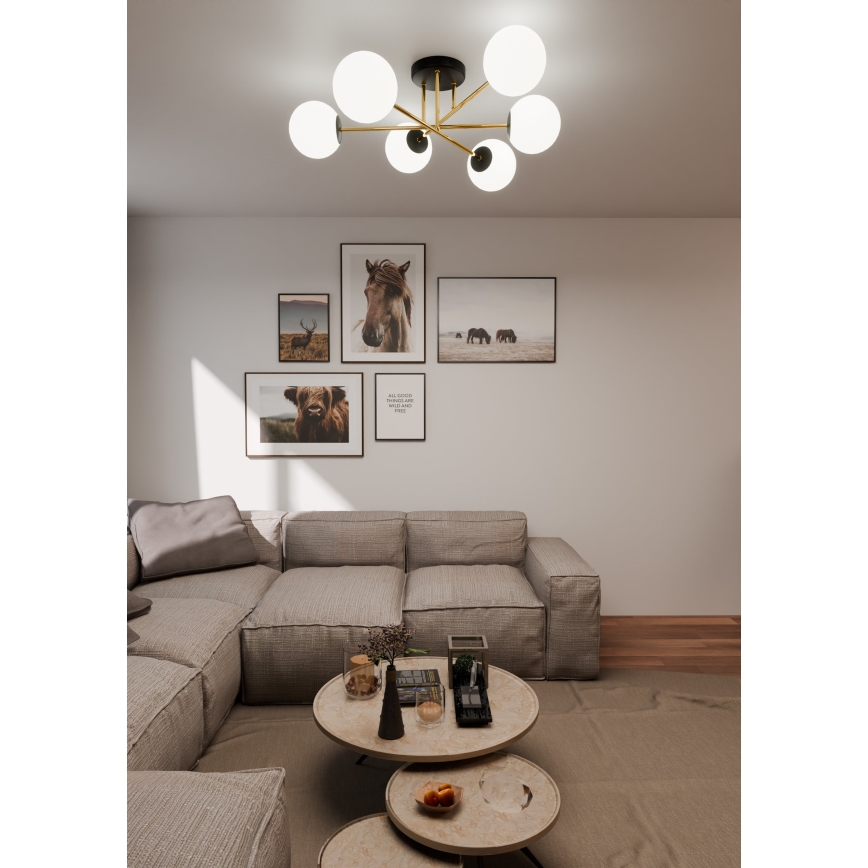 Lustră pe tijă MAGNUM 6xE14/10W/230V alb/auriu/negru