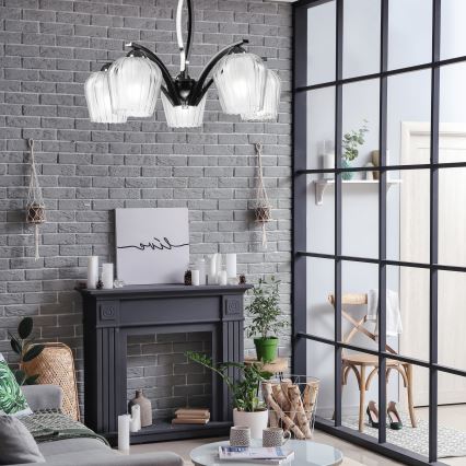 Lustră pe tijă PAULA 5xE27/60W/230V neagră