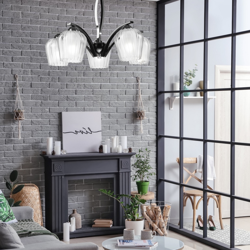 Lustră pe tijă PAULA 5xE27/60W/230V neagră