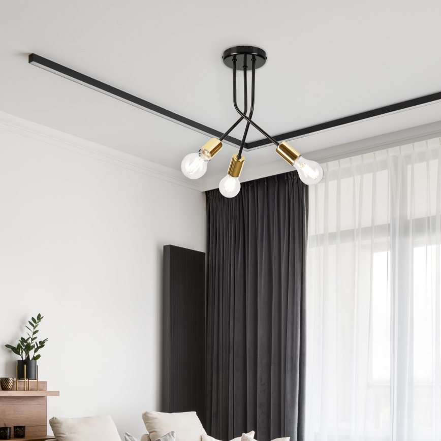 Lustră pe tijă PRIYA 3xE27/15W/230V negru