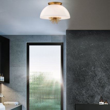 Lustră pe tijă Quoizel STARING 3xE14/40W/230V d. 45,7 cm auriu/patină/alb