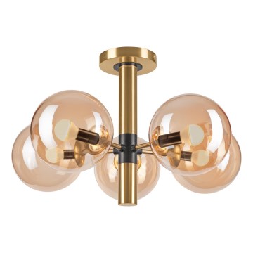 Lustră pe tijă ROLLO 5xE14/5W/230V auriu/bej fumuriu