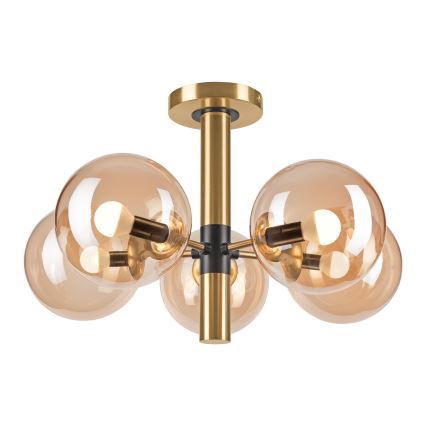 Lustră pe tijă ROLLO 5xE14/5W/230V auriu/bej fumuriu