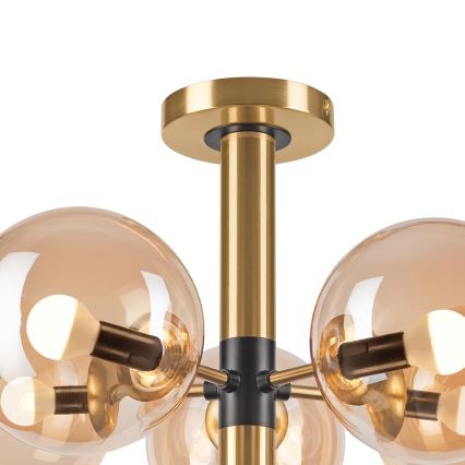 Lustră pe tijă ROLLO 5xE14/5W/230V auriu/bej fumuriu