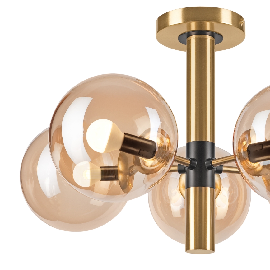 Lustră pe tijă ROLLO 5xE14/5W/230V auriu/bej fumuriu