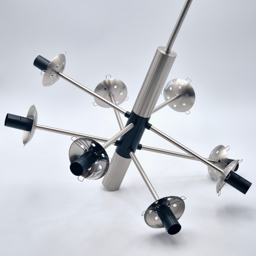 Lustră pe tijă ROLLO 8xE14/5W/230V crom mat/fumuriu