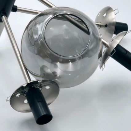 Lustră pe tijă ROLLO 8xE14/5W/230V crom mat/fumuriu