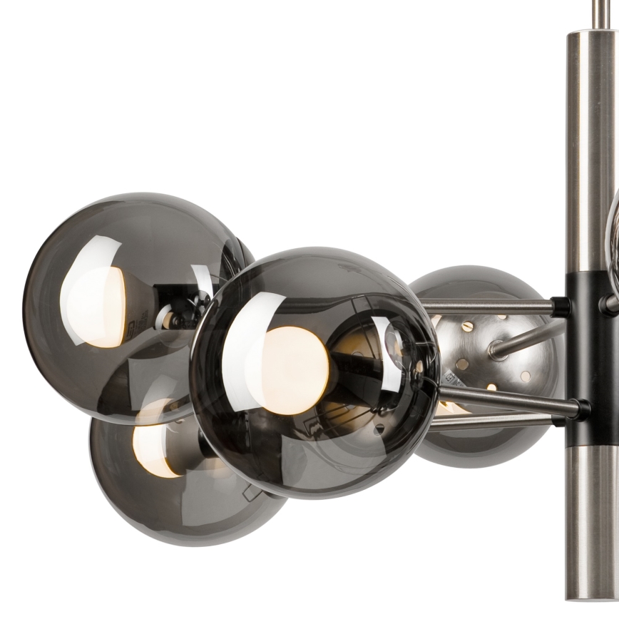 Lustră pe tijă ROLLO 8xE14/5W/230V crom mat/fumuriu