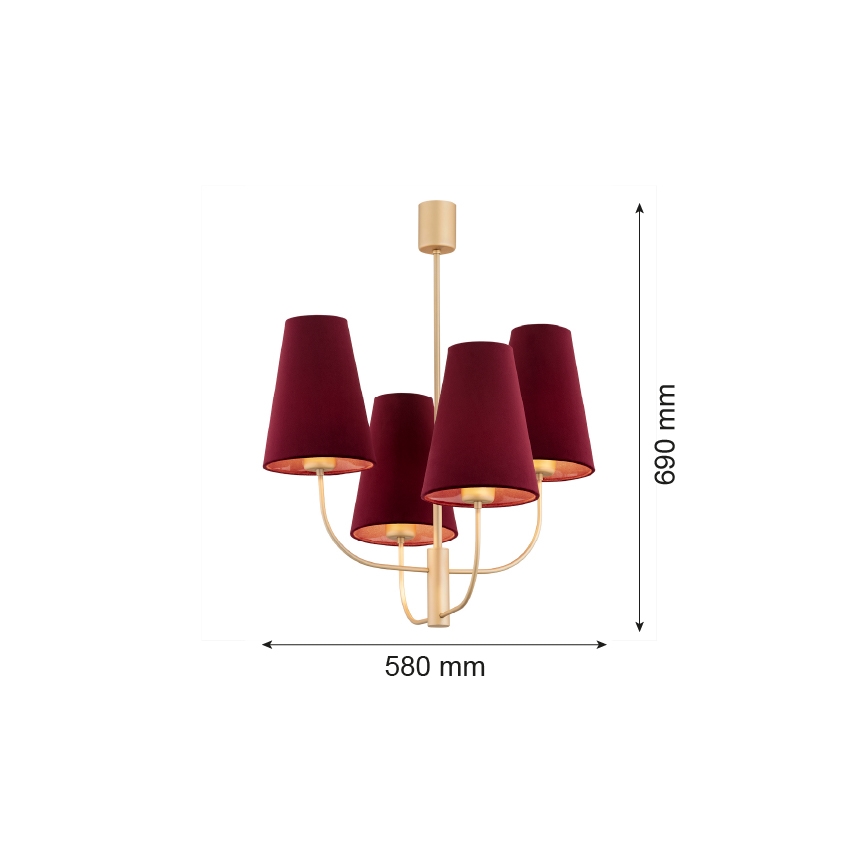 Lustră pe tijă SAFIANO 4xE27/15W/230V roșu-burgund Argon 1827