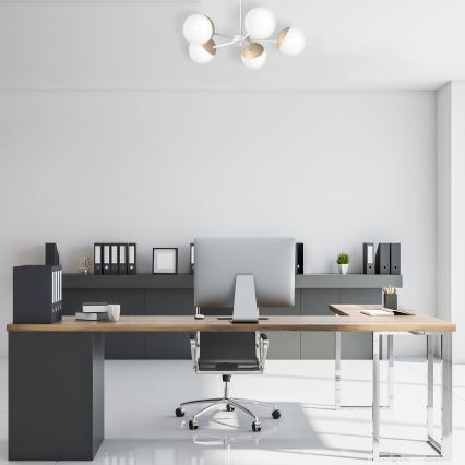 Lustră pe tijă SFERA WOOD 5xE14/40W/230V alb