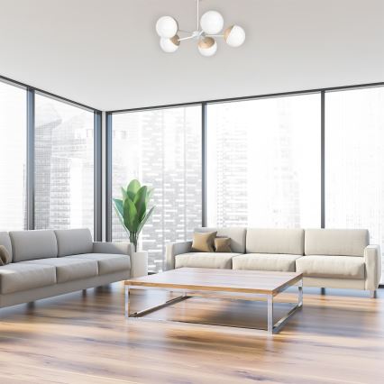 Lustră pe tijă SFERA WOOD 5xE14/40W/230V alb