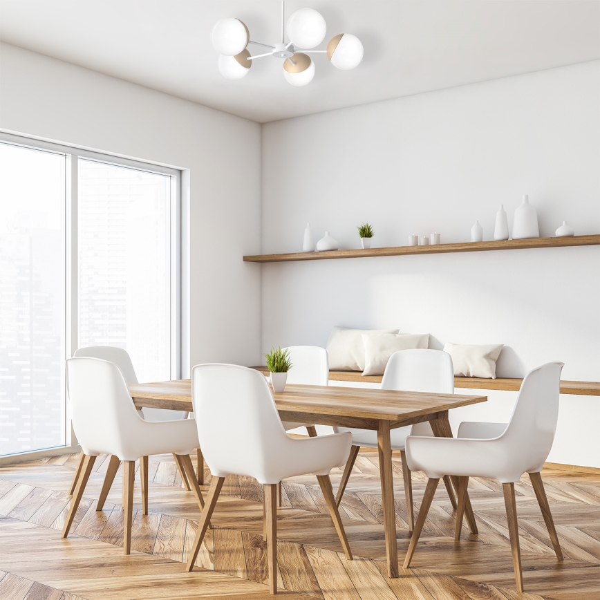 Lustră pe tijă SFERA WOOD 5xE14/40W/230V alb