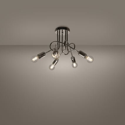 Lustră pe tijă LOOP 5xE27/15W/230V crom
