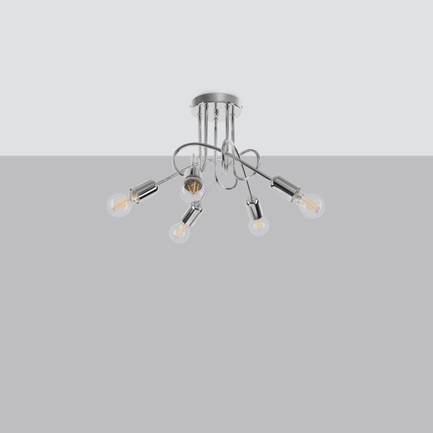 Lustră pe tijă LOOP 5xE27/15W/230V crom