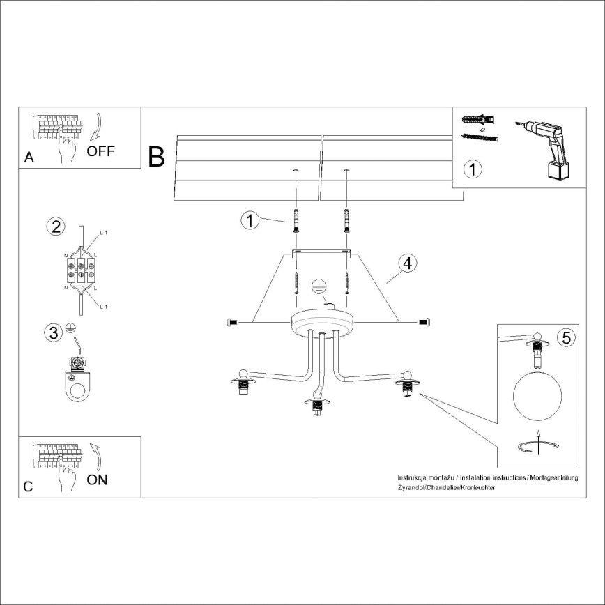 Lustră pe tijă ASTRAL 3xG9/8W/230V negru