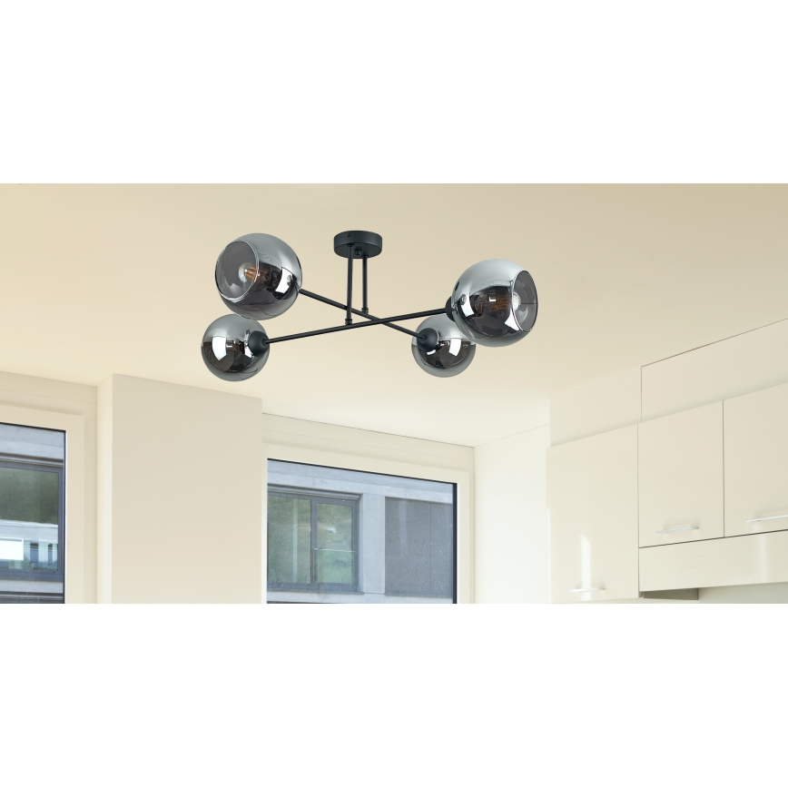 Lustră pe tijă VASCO 4xE27/60W/230V negru/negru fumuriu