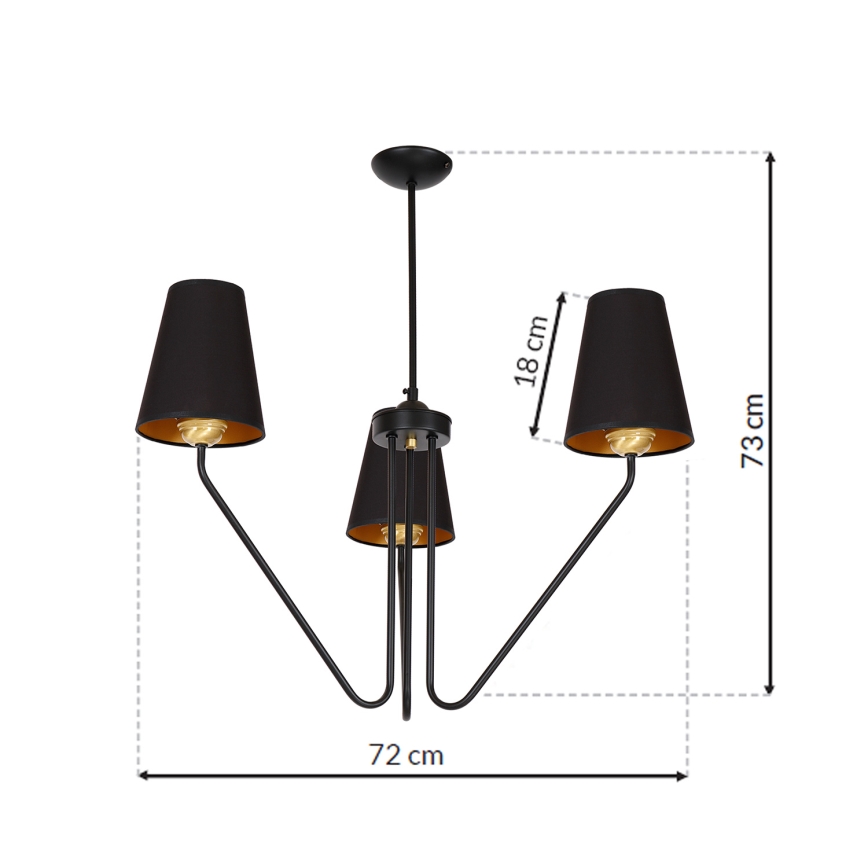 Lustră pe tijă VICTORIA 3xE27/60W/230V negru