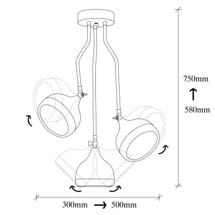 Lustră pe tijă YILDO, 3xE27/40W/230V, negru/cupru
