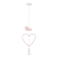 Lustră pentru copii HEART pe cablu 1xE27/20W/230V roz/alb