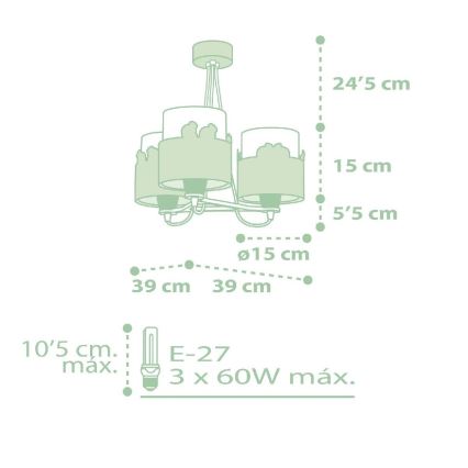 Lustră pentru copii SWEET LOVE 3xE27/60W/230V verde Dalber 61717H