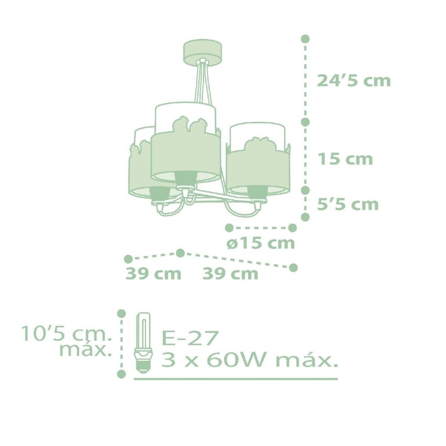 Lustră pentru copii SWEET LOVE 3xE27/60W/230V verde Dalber 61717H