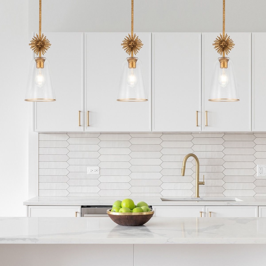 Lustră pe tijă Quoizel STARING 1xE27/40W/230V d. 18,4 cm auriu/patină/transparent