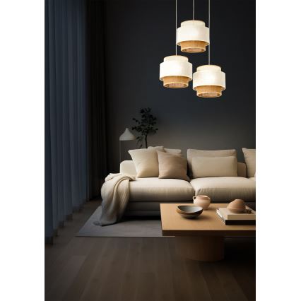 Lustră suspendată BOHO pe cablu 3xE27/60W/230V alb/iută