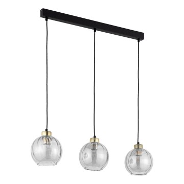 Lustră suspendată cu cablu DEVI 3xE27/15W/230V, negru/fumuriu
