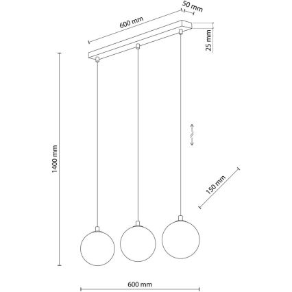 Lustră suspendată cu cablu ELENA 3xG9/6W/230V, negru/gri fumuriu