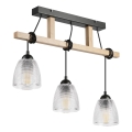 Lustră suspendată cu cablu LEANDRA, 3xE27/15W/230V, stejar/negru