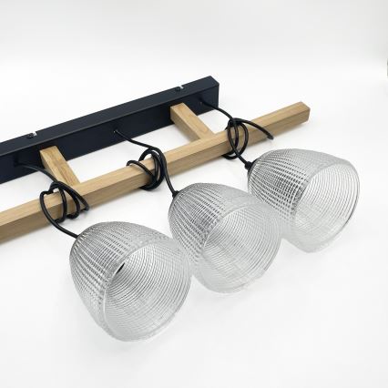 Lustră suspendată cu cablu LEANDRA, 3xE27/15W/230V, stejar/negru