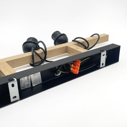 Lustră suspendată cu cablu LEANDRA, 3xE27/15W/230V, stejar/negru