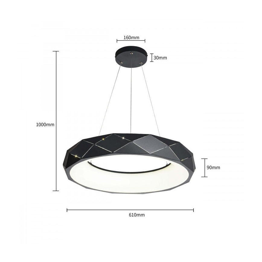 Lustră suspendată cu cablu LED REUS, 36W, 230V, 4000K, Ø 61 cm, negru
