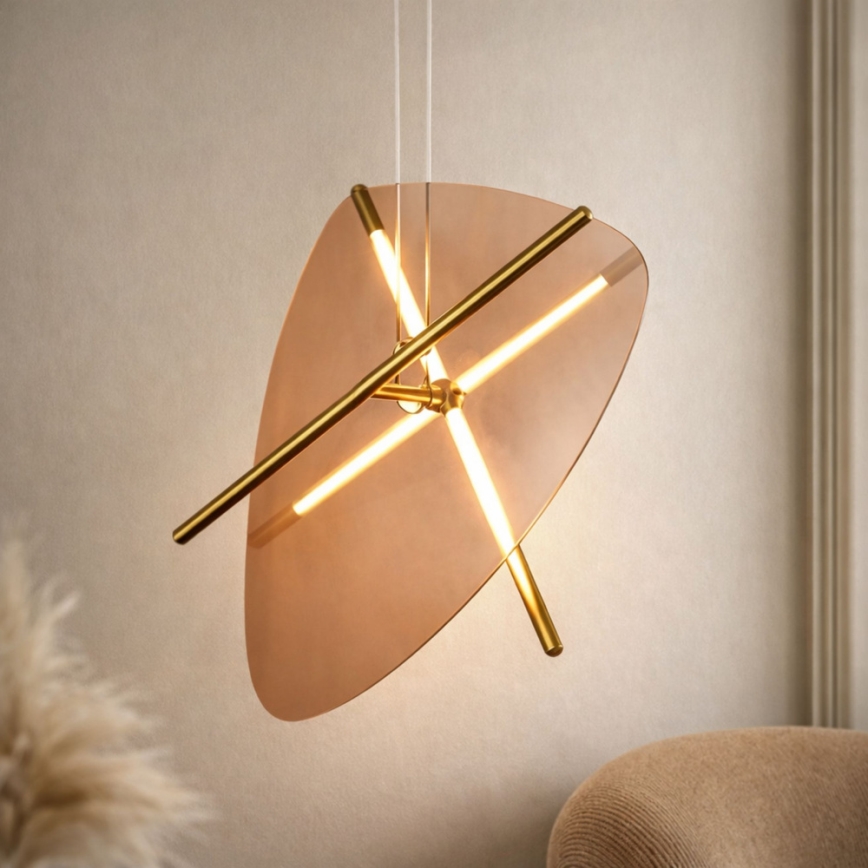 Lustră suspendată cu cablu RELAX LED/15W/230V auriu/maro fumuriu